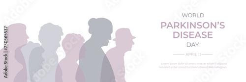 Vector illustration with silhouettes of elderly people.World Parkinson's Day banner. 