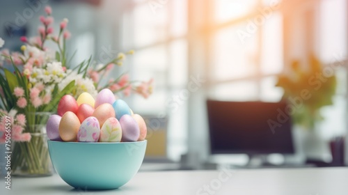 Springtime Splendor: Easter Decorated Office Business Illustration