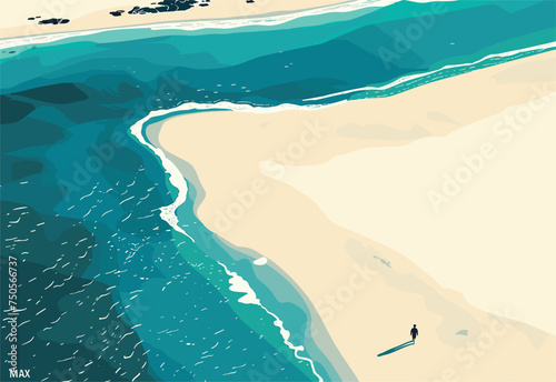 An aerial view of an azure beach with wind waves crashing on the shore, showcasing a stunning natural landscape perfect for travel events
