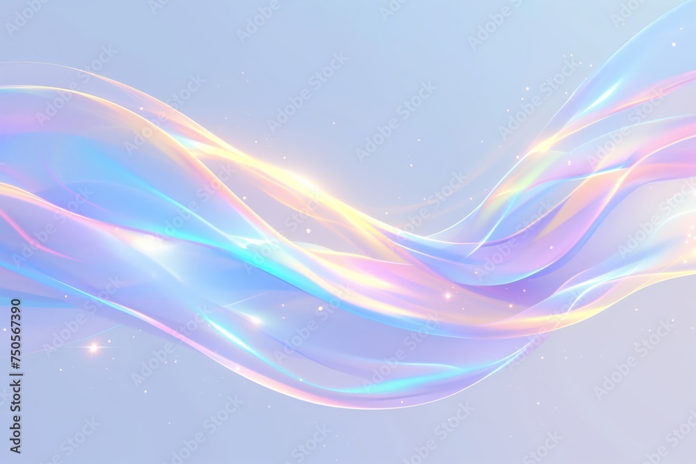 Naklejka premium Luminous holographic waves floating in a soft blue dreamscape