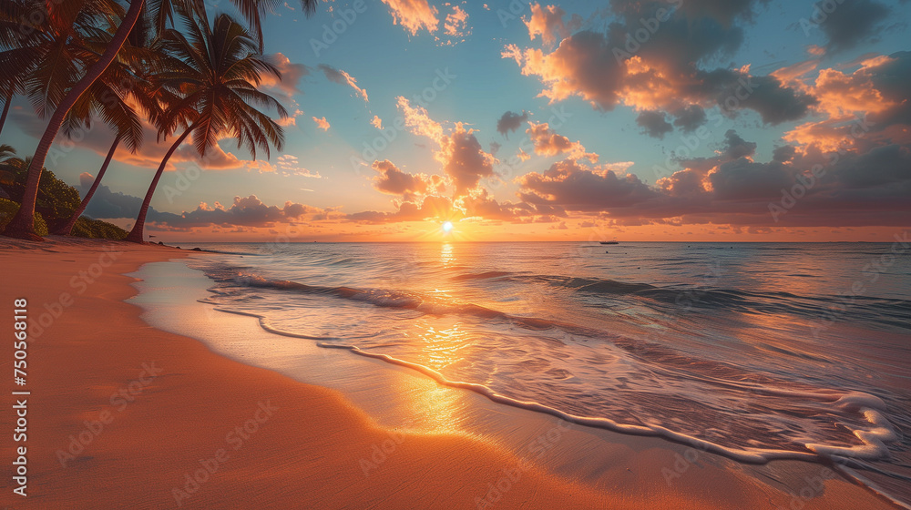 beautiful sunset at the exotic tropical beach beautiful sunset at the exotic tropical beach