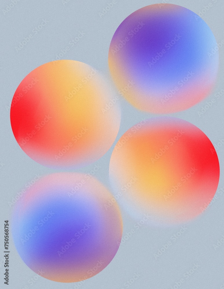 Abstract round shapes, colorful gradient, background in retro style with noise