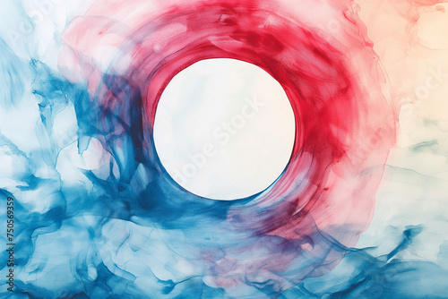 Watercolor of white frame circles Abstract painting around, wet painting, lively, splashing ink, watercolor