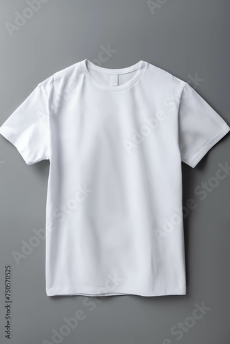a simple clean white T-shirt as an object on a gray background, as a template for labels and design