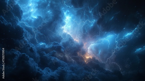 Dramatic stormy clouds with lightning in the colorful sky. Design element for brochure, advertisements, presentation, web and other graphic designer works.