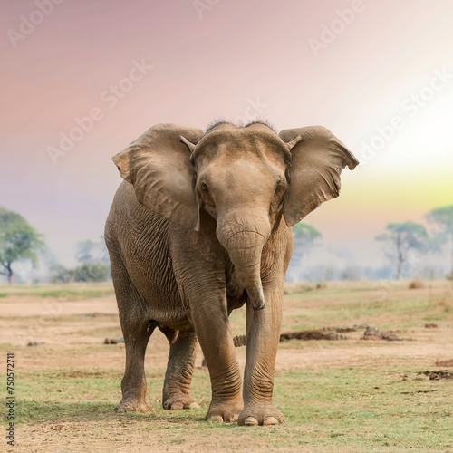 Elephant india standing on a sunny blurry background panormaic photo