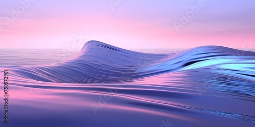 Twilight purple and blue hues in 3D waves, their glossy surface reflecting the soft glow of distant lights.