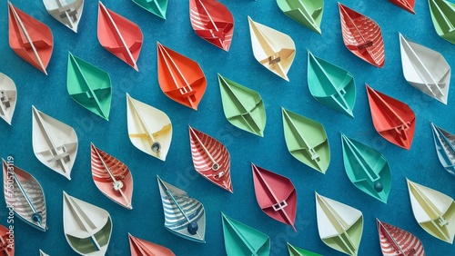 paper boats light blue surface