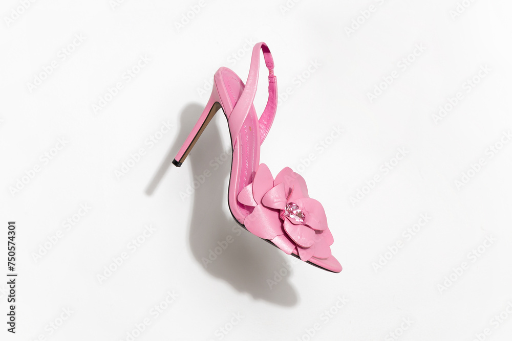 Elegant pink high heels shoe with spring flowers isolated on white background. Elegant pink high heels shoe with spring flowers isolated on white background.