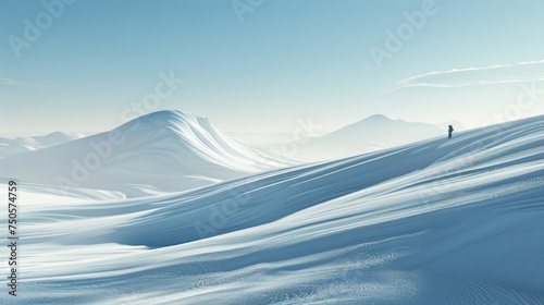 a small person wearing a down jacket skiing on a vast expanse of white snow