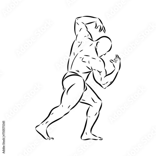Posing bodybuilder, isolated vector silhouette, ink drawing