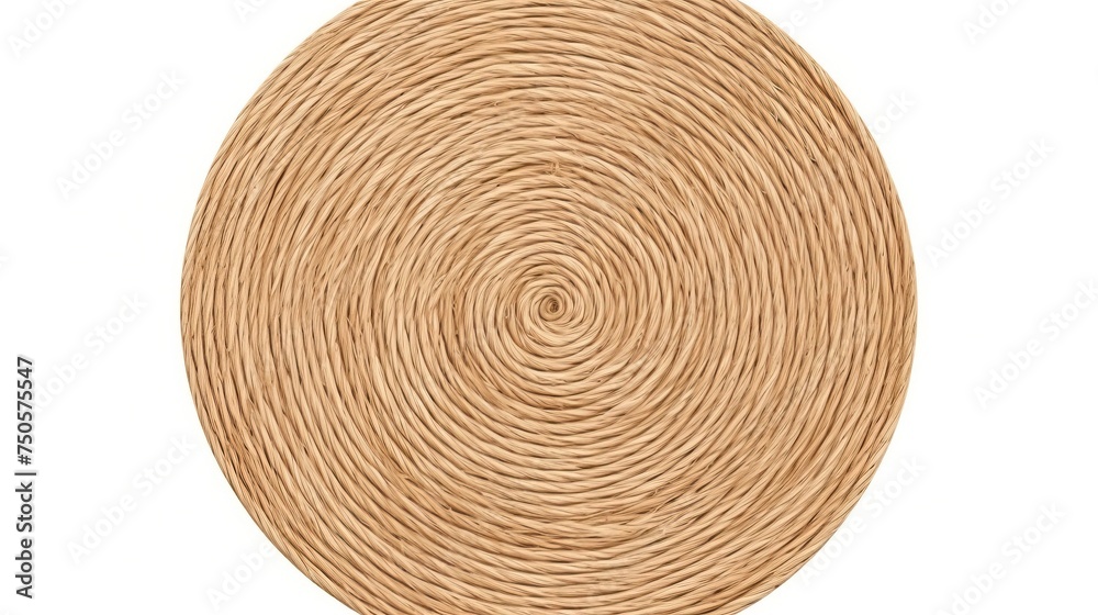 Fototapeta premium straw carpet round decor isolated on white background. Details of modern boho, bohemian, scandinavian style. eco design interior.