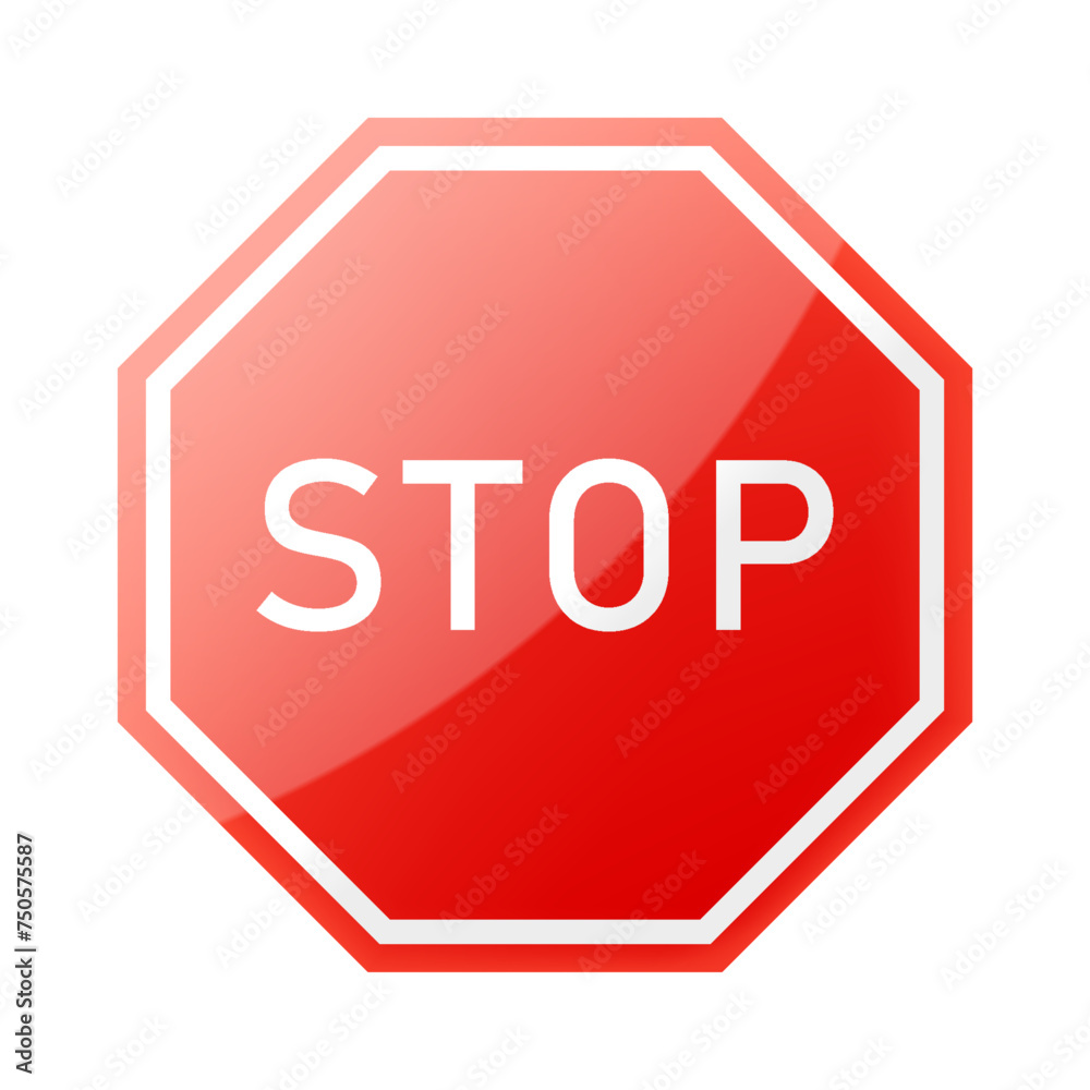 Red Stop Sign with glossy effect, isolated on white background. Traffic regulatory warning stop symbol. Realistic 3d Vector illustration Red Stop Sign with glossy effect, isolated on white background. Traffic regulatory warning stop symbol. Realistic 3d Vector illustration