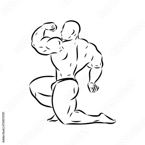 Posing bodybuilder  isolated vector silhouette  ink drawing