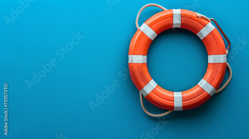 Top view image of lifebuoy over blue background