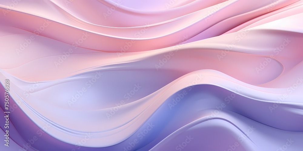 Obraz premium Soft pastel-colored 3D waves with a glossy sheen, illuminated by rays of light, creating a dreamy atmosphere.