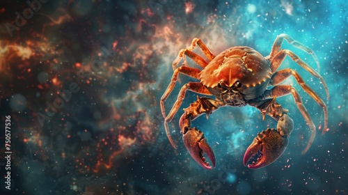 Epic view crab of cancer zodiac on blue space background. Generated AI image