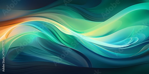 Ribbons of emerald and sapphire intertwine, creating a mesmerizing tapestry of color that seems to shift and evolve with each passing moment within the dynamic gradient waves illustration.
