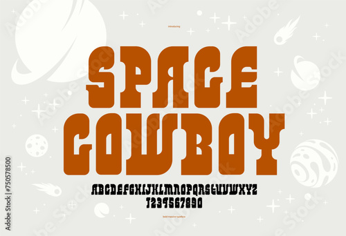 Bold serif typeface in old vintage American style, wild west, saloon and western style modern new vector font for logos and emblems, display font for posters and headlines, titles and slogans.