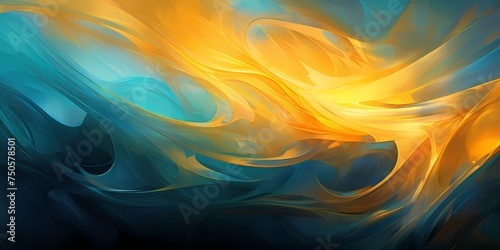 Radiant streaks of golden yellow intermingle with cool shades of turquoise, creating a striking contrast that imbues the illustration with a sense of energy and movement.