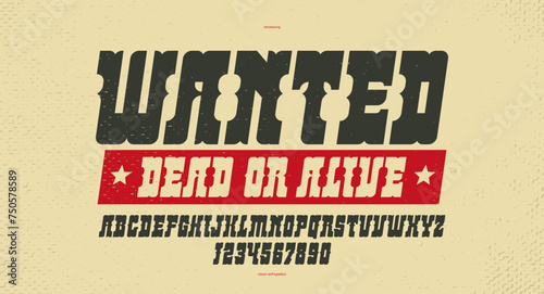 Massive serif italic font in American style, wild west saloon and western vector typography for logos, bold typeface in vintage America style, display font for posters and headlines. photo