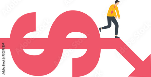 Businessman looking at recession dollar sign, Financial crisis and economic downturn concept,
