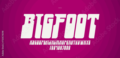 Bold and strong vector geometric font for logos and emblems, display typeface for posters and headlines, heavy and thick letters alphabet in modern style, italic version.
