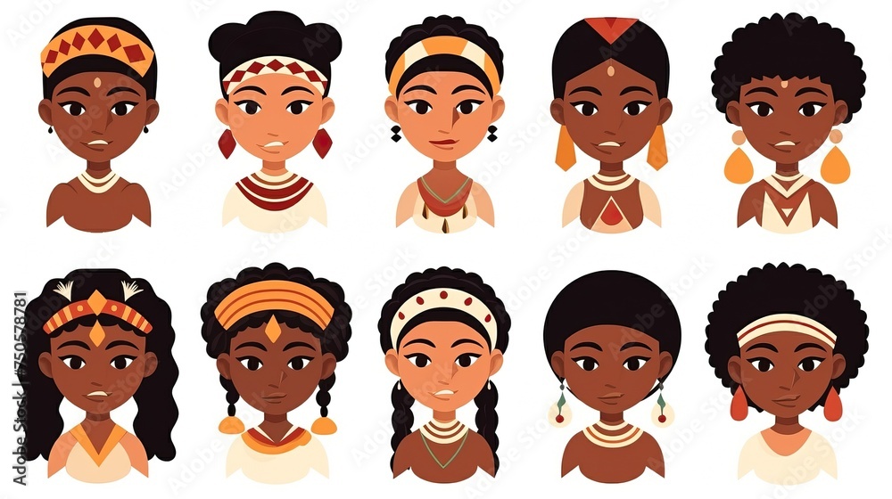 African Tribe Clothes Female Sotho Cartoon Emoticon Faces Vector Illustration.
African Tribe Clothes Female Sotho Cartoon Emoticon Faces Vector Illustration.