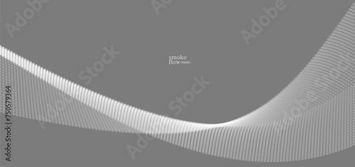Vector abstract background with wave of flowing particles, smoke flowing grey design, smooth and soft relaxing image.