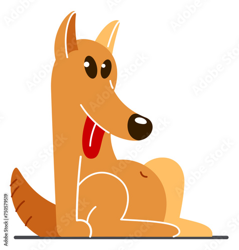 Funny cartoon dog sitting vector flat style illustration isolated on white, cute and adorable domestic animal friend.