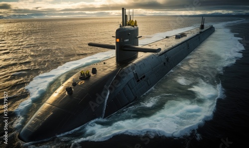 nuclear powered submarine in the ocean, miltary background photo