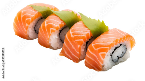 Exquisite Salmon Sushi Plate – Japanese Culinary Delight, Isolated Cut Out for Gourmet Food Photography, Freshness on White Background