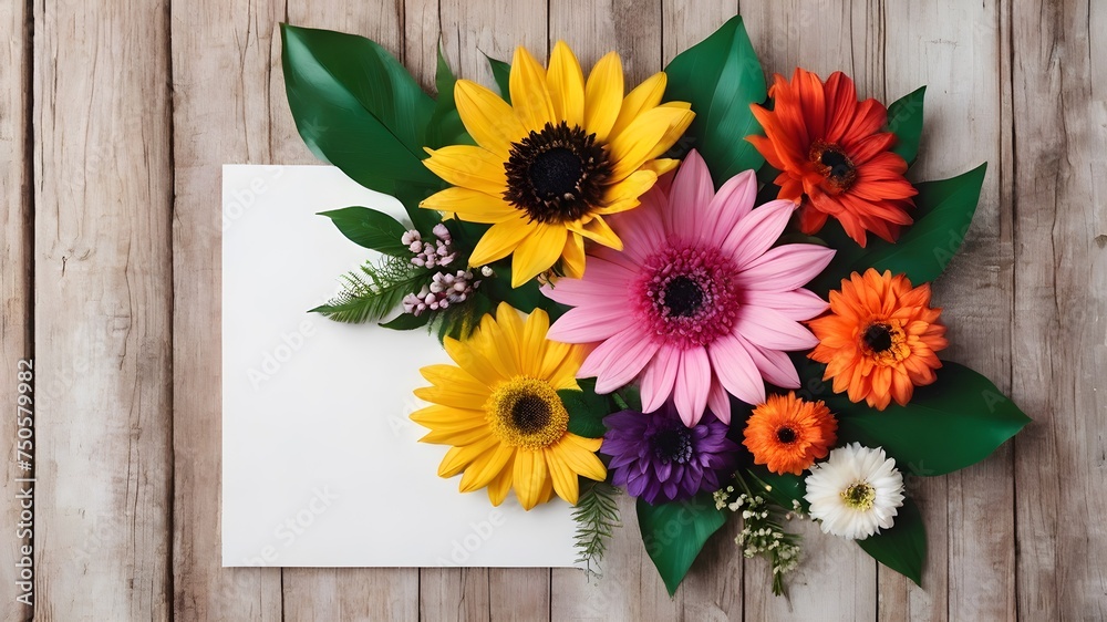 bouquet of flowerswith white black on wooden background