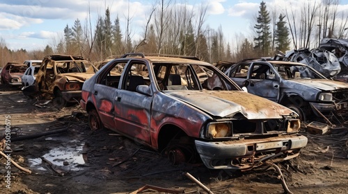 Car mortuary. Damaged cars in Irpen, near Bucha.


