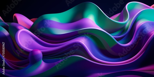 Neon green and purple 3D waves intertwining in a dynamic and playful display.