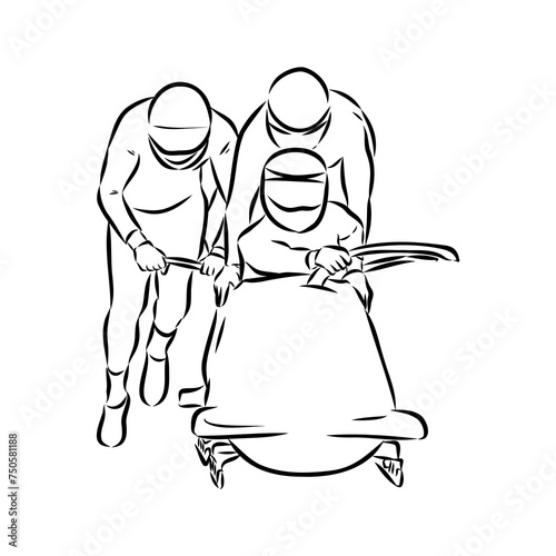 Vector illustration. Illustration shows a bobsledder driving on the car. Bobsleigh. Winter sport