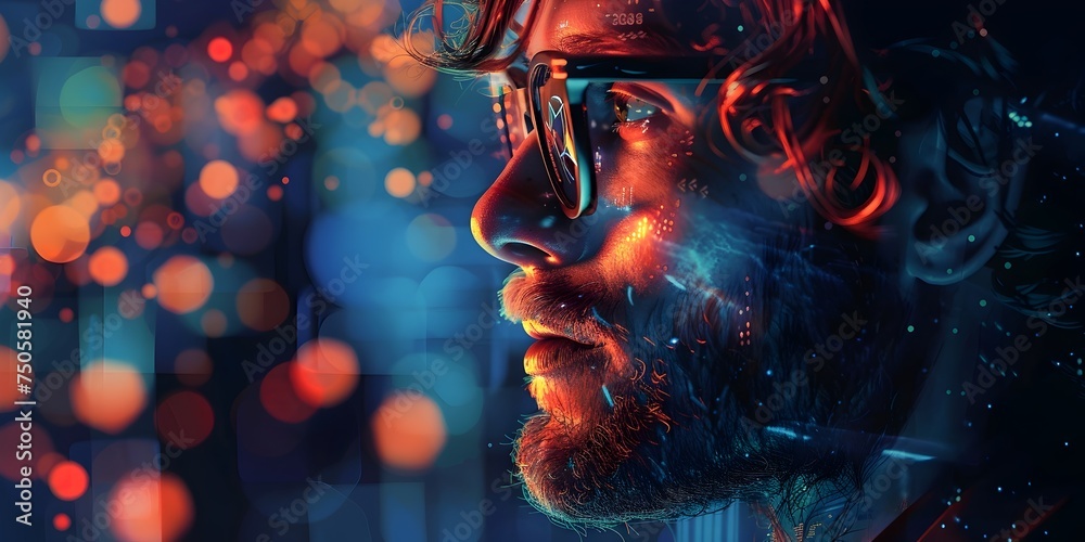 Realistic Portrait of a Man with Glasses in a Futuristic Environment Realistic Portrait of a Man with Glasses in a Futuristic Environment