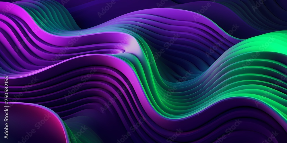 Neon green and purple 3D waves intertwining in a dynamic and playful display. Neon green and purple 3D waves intertwining in a dynamic and playful display.