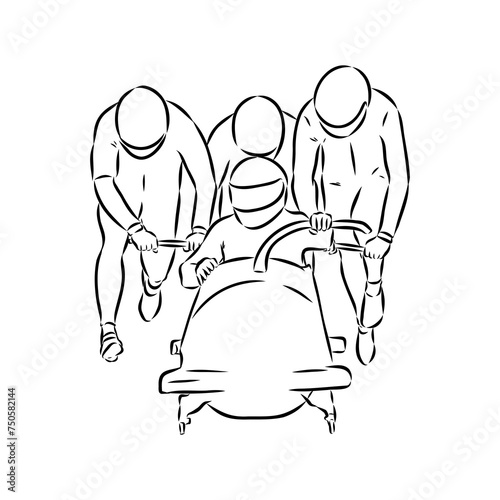 Vector illustration. Illustration shows a bobsledder driving on the car. Bobsleigh. Winter sport