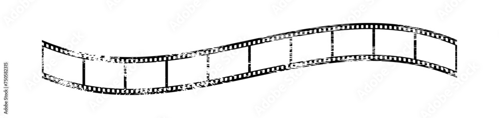 Grunge retro 35mm film strip in 3d vector design with 10 frames isolated on white. Black film reel mockup illustration to use in photography, television, cinema, travel, photo frame. 