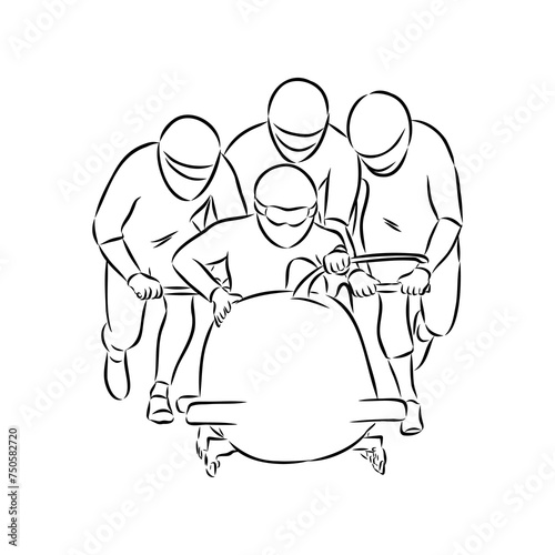 Vector illustration. Illustration shows a bobsledder driving on the car. Bobsleigh. Winter sport