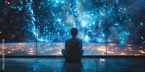 A Man in Meditative State Gazing Out into the Holographic Galaxy