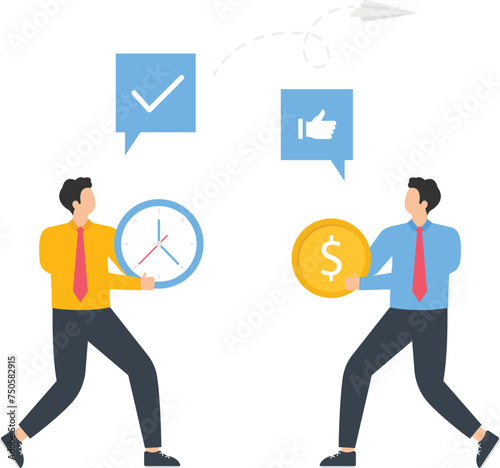 Money savings investment, Holding cash dollar coin and clock to put in piggy bank and hourglass, Save time and invest in retirement and future concept,

