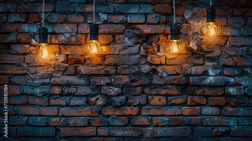 damaged brick wall with bulbs