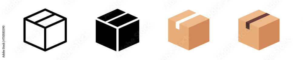 Delivery icon illustration. Closed cardboard box icon in vector design style. Simple box vector symbol. Isolated graphic illustration parcel. Package set symbol Delivery icon illustration. Closed cardboard box icon in vector design style. Simple box vector symbol. Isolated graphic illustration parcel. Package set symbol