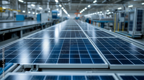 Solar panel manufacturing in an advanced production line, showcasing eco-friendly technology