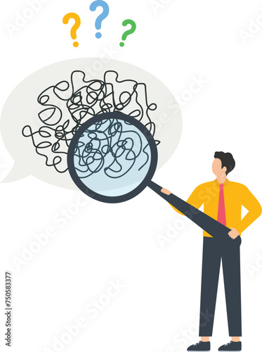 Bad communication, Standing at TLDR abbreviation, Holding microphone and magnifying glass to research and understand jargon words concept,

