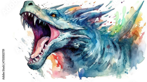 A colorful watercolor painting of a roaring dragon © Hamza