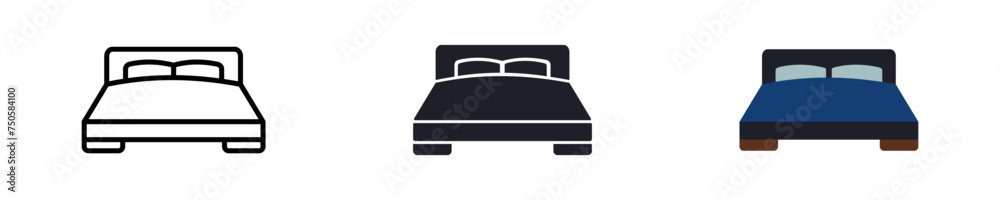 Bed icon illustration. Simple furniture to sleep vector symbol. Isolated graphic illustration beds . Sign hotel. Modern bed icon in vector design style Bed icon illustration. Simple furniture to sleep vector symbol. Isolated graphic illustration beds . Sign hotel. Modern bed icon in vector design style
