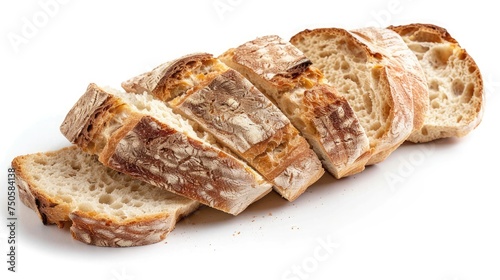 Sliced bread isolated on a white background. Bread slices and crumbs viewed from above. Top view